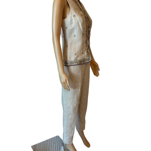 Donna Morgan Beige Linen Embroidery Pant Set - Picture 7 of 11